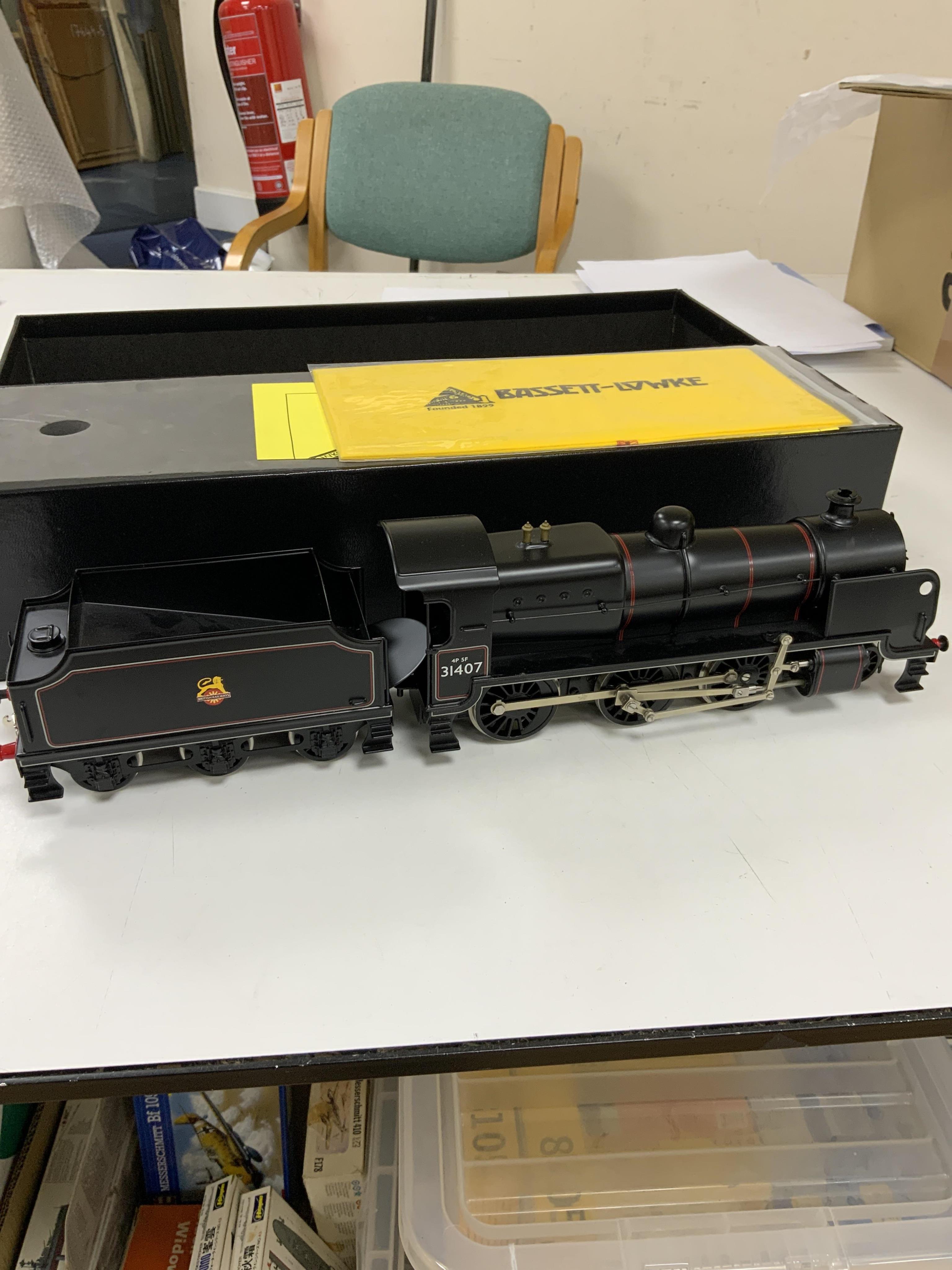 A boxed Bassett-Lowke by Corgi 0 gauge tinplate British Railways Maunsell N class 2-6-0 tender locomotive, 31407, in lined black livery, a special limited release, with option for two or three rail running, with instruct